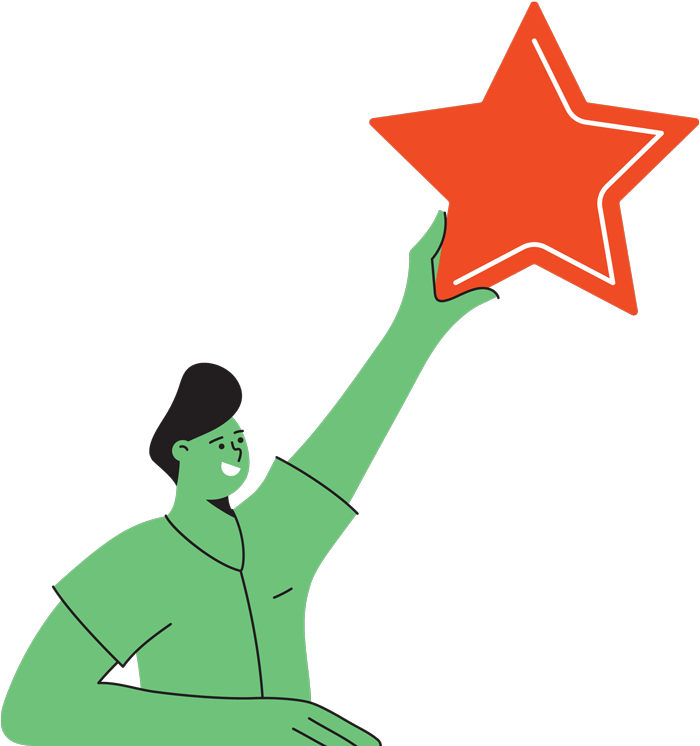 Illustration of a smiling man holding a large orange star