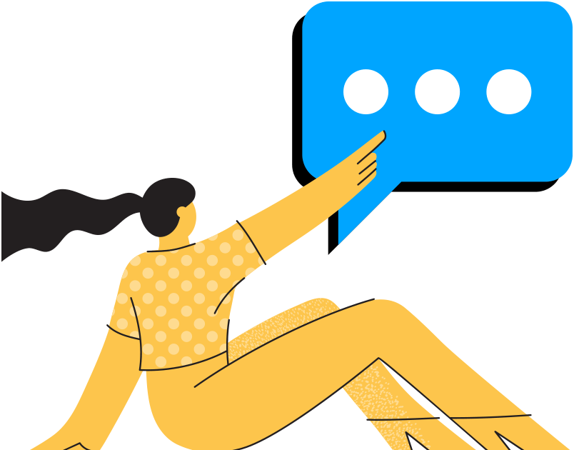 Illustration of a girl pointing at a speech bubble